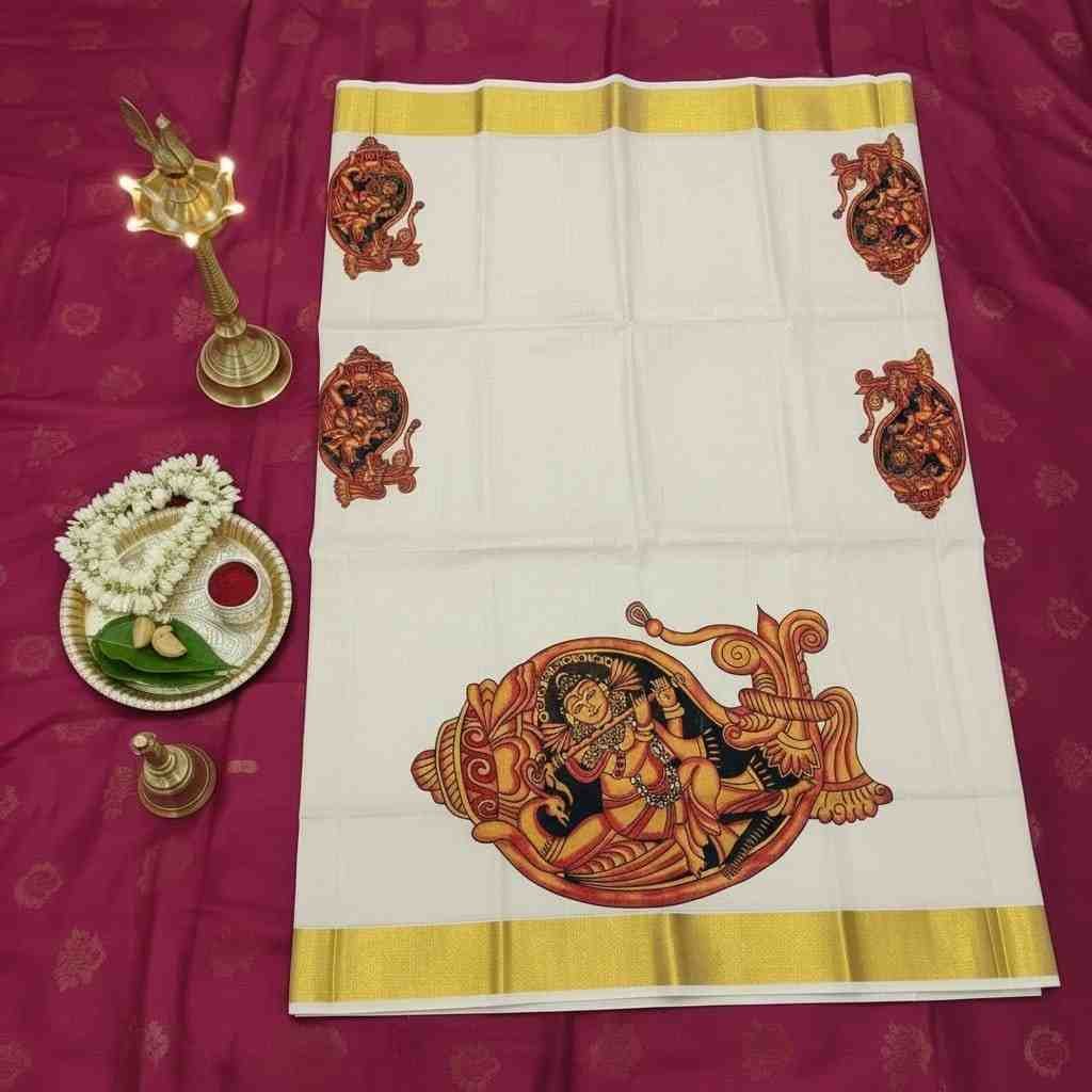 Mural Art Onam Kasavu Saree