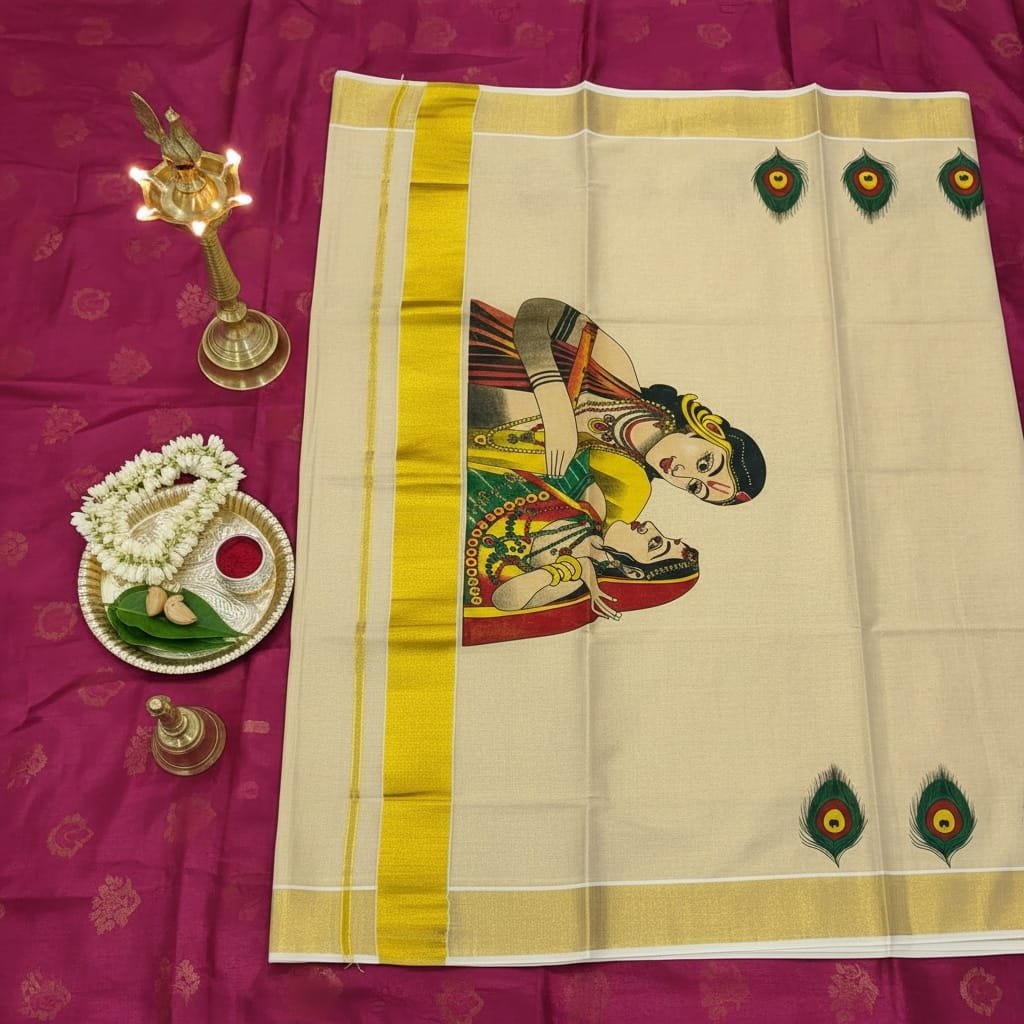 Radha Krishna Mural Kasavu Saree
